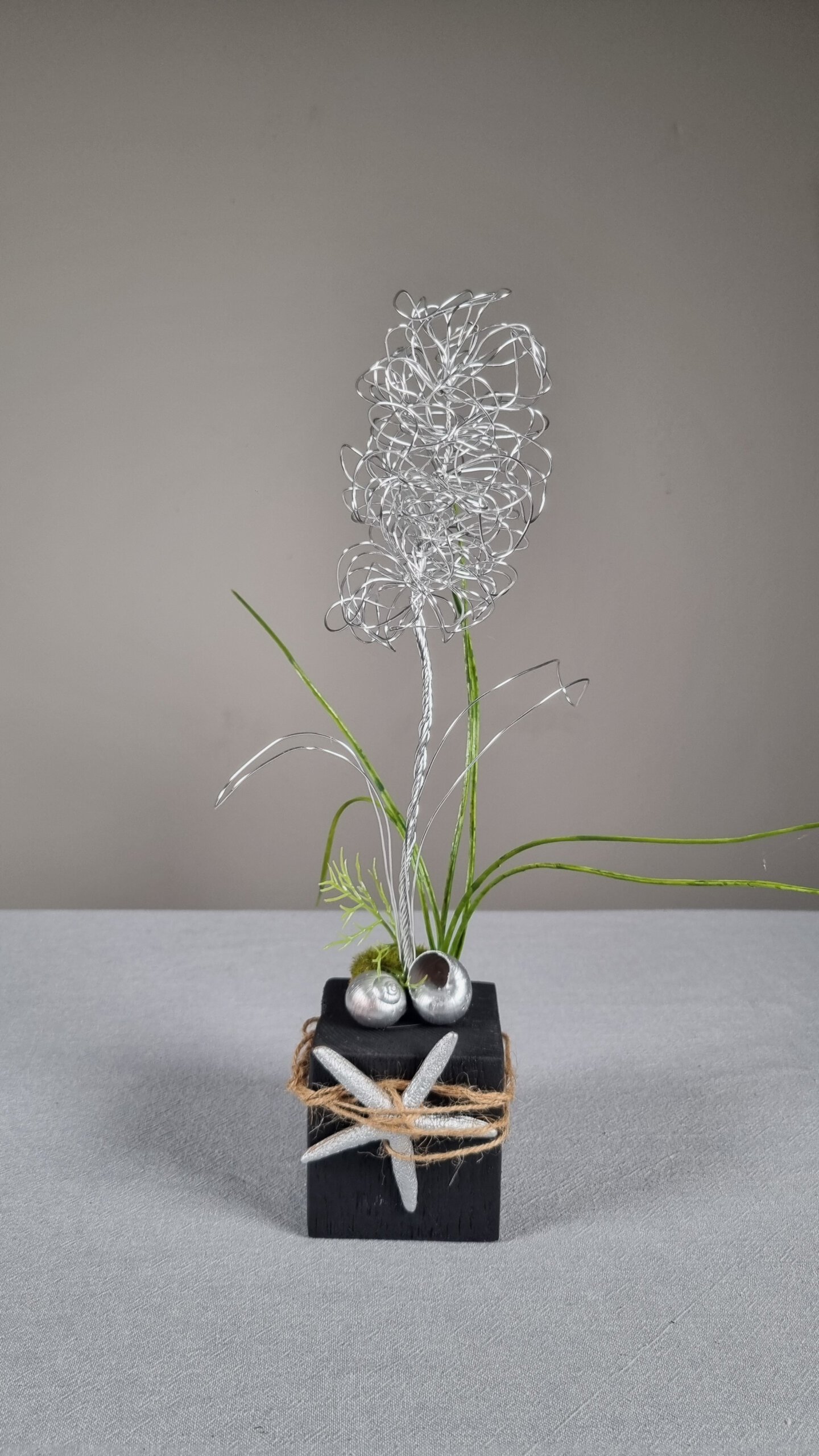 Werkstück mit Drahtblüte Hca.40cm, handgefertigt