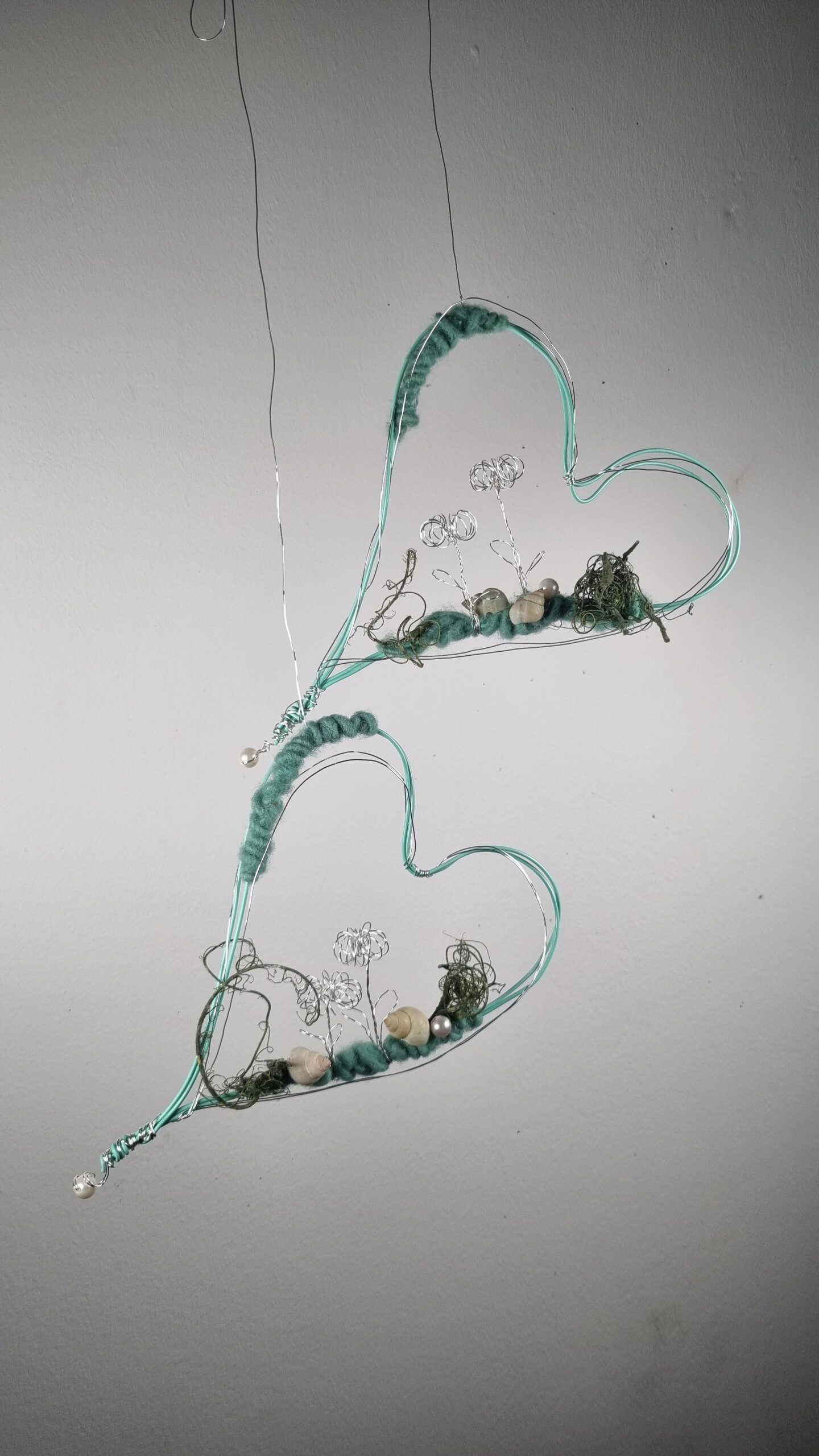 Drahtherz mit Deko handgefertigt grün, ein Stück